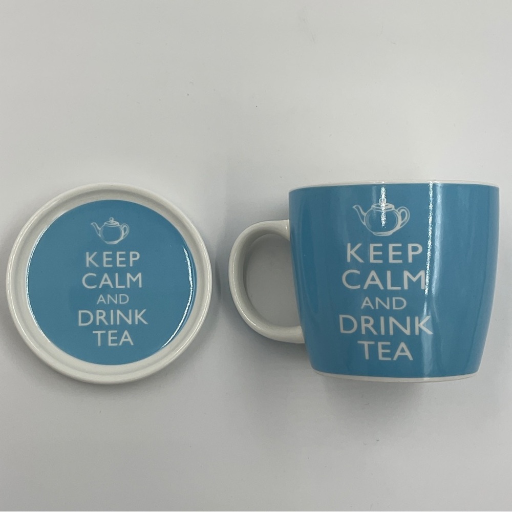 Keep Calm and Drink Tea EUC English Inspired Teacup Mug with Lid